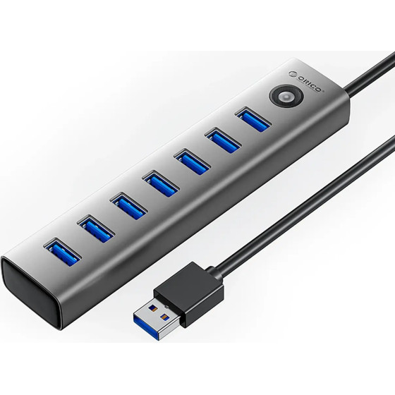 Orico CL7U-U3 Hub 7x USB-A, 3.0 USB-C 5V/3A - Gray - (ORICO-CL7U-U3-10-GY-BP-HU)