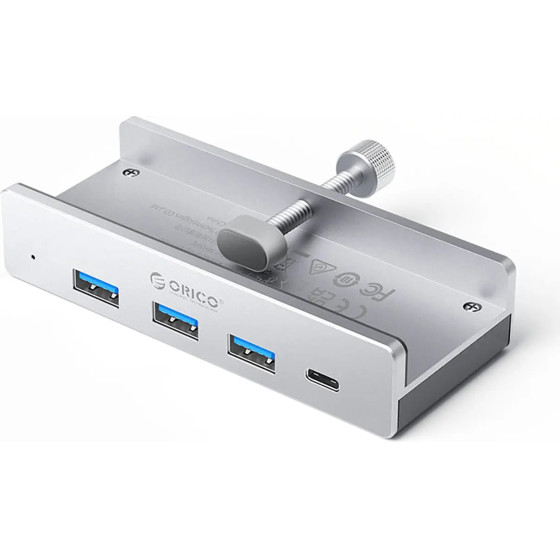 Orico MH4PC Hub Clamp-Mounted USB-C / 3x USB-A 3.0 + 1x USB-C 3.0 - Silver - (ORICO-MH4PC-10-SV-BP-HU)