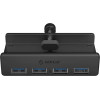 Orico MH4PU Hub Clamp-Mounted 4x USB-A 3.0 - Black - (ORICO-MH4PU-BK-BP-HU)