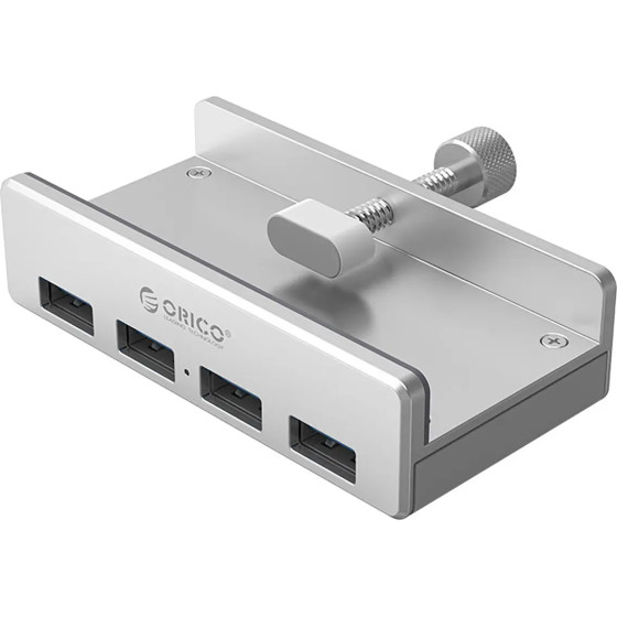 Orico MH4PU Hub Clamp-Mounted 4x USB-A 3.0 - Silver - (ORICO-MH4PU-SV-BP-HU)