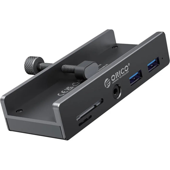 Orico MH5PMm Clamp-Mounted Hub USB-C / 2x USB-A 3.0, + SD&Tf + 3.5mm Audio - Black - (ORICO-MH5PMM-10-SV-BP-HU)