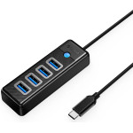Orico PW4U-C3 USB-C / 4x USB-A 3.0 Hub - Black - (ORICO-PW4U-C3-015-BK-EP-HU)