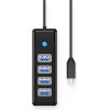 Orico PW4U-C3 USB-C / 4x USB-A 3.0 Hub - Black - (ORICO-PW4U-C3-015-BK-EP-HU)