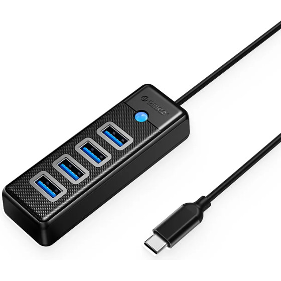 Orico PW4U-C3 USB-C / 4x USB-A 3.0 Hub - Black - (ORICO-PW4U-C3-015-BK-EP-HU)