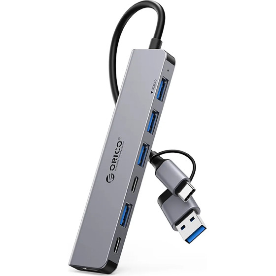 Orico YSA7-U3 USB-A/USB-C Hub Docking Station 4x USB-A 2.0 + 1x USB-A 3.0 + 2x USB-C 2.0 - Gray - (ORICO-YSA7-U3-GY-BP-HU)