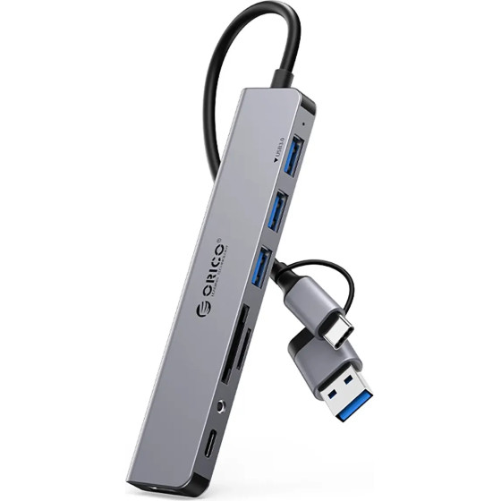 Orico YSA8-U3 USB-A/USB-C Hub Docking Station 3x USB-A 2.0 + 1x USB-A 3.0 + 1x USB-C 2.0 + 1x 3.5mm Audio + 2x TF&Sd - Gray - (ORICO-YSA8-U3-GY-BP-HU)