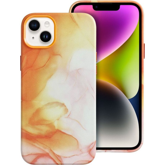 Leather Mag Cover Case For Iphone 14 Plus Orange Splash OEM