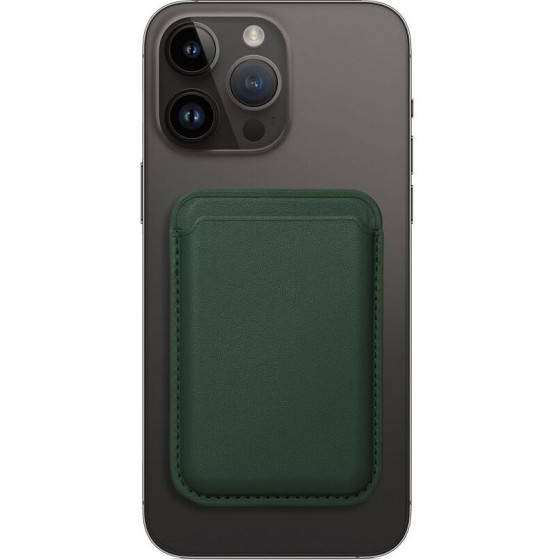 Leather Mag Wallet Compatible With Magsafe Dark Green OEM