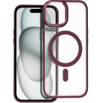 Matte Mag Cover Case Compatible With Magsafe For Iphone 15 Plum Red OEM