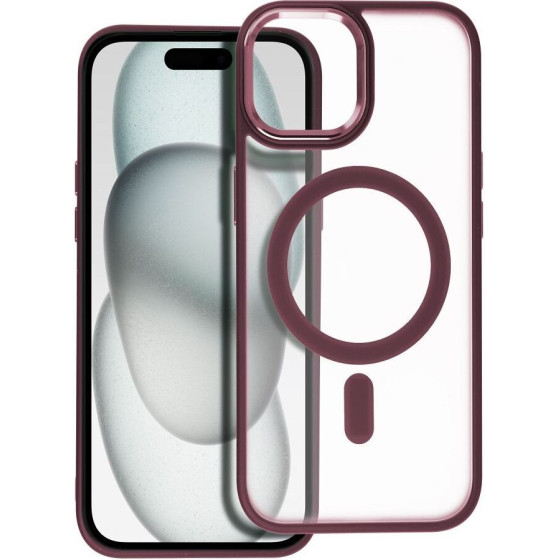 Matte Mag Cover Case Compatible With Magsafe For Iphone 15 Plum Red OEM