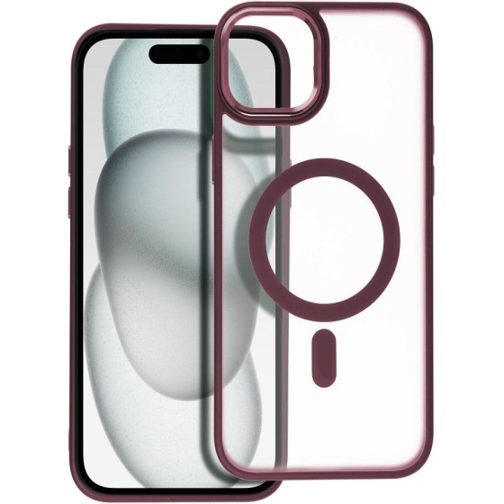 Matte Mag Cover Case Compatible With Magsafe For Iphone 15 Plus Plum Red OEM