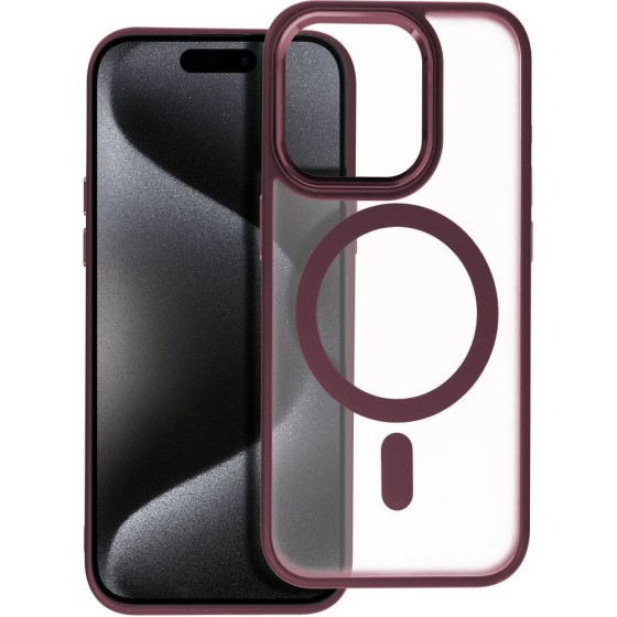 Matte Mag Cover Case Compatible With Magsafe For Iphone 15 Pro Plum Red OEM