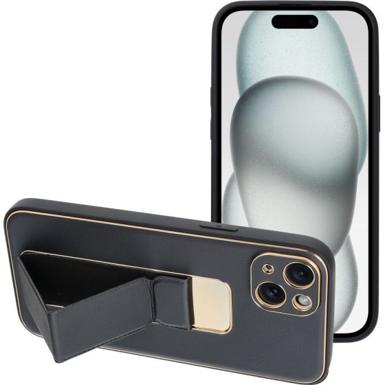 Leather Case Kickstand For Iphone 15 Plus Black OEM