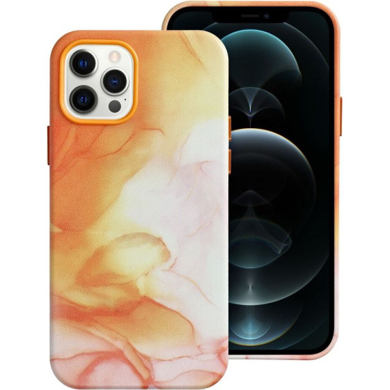 Leather Mag Cover Case For Iphone 12 Pro Orange Splash OEM