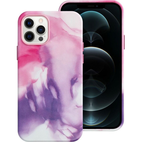 Leather Mag Cover Case For Iphone 12 Pro Purple Splash OEM