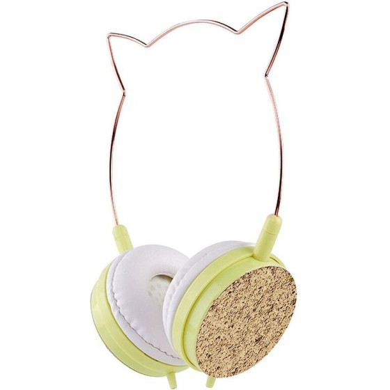 Wire Headphones Jack 3,5 Mm With Microphone Cat Ear YLFS-22 Gold OEM
