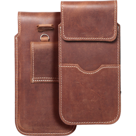 Royal Crazy Horse - Leather Universal Flap Pocket / Brown - Size Xl - Iphone 11 / 12 / 13 / Samsung S7 Edge OEM