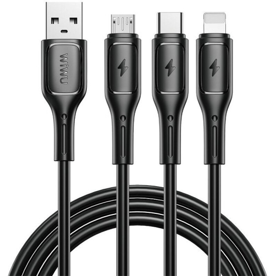 WiWU - Starlink Series Data Cable Wi-045E 3w1 USB A to USB C, Micro USB, Lightning 3,1A 1m - black