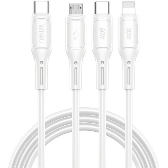 WiWU - Starlink Series Data Cable Wi-046E 3w1 USB C to USB C, Micro USB, Lightning 60W 1m - white