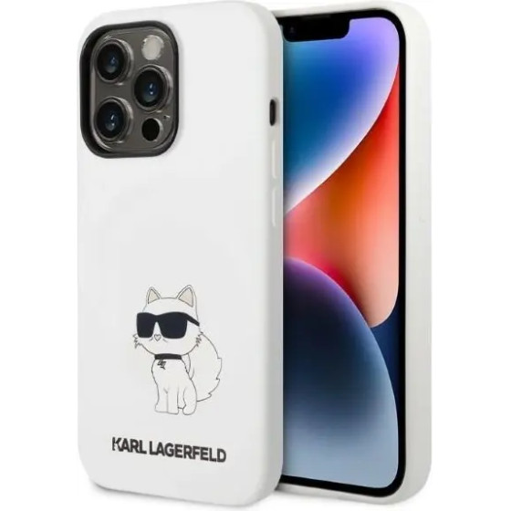 Karl Lagerfeld KLHMP14LSnchbch Iphone 14 Pro 6.1 Hardcase white/White Silicone Choupette Magsafe - (KF001453-0)