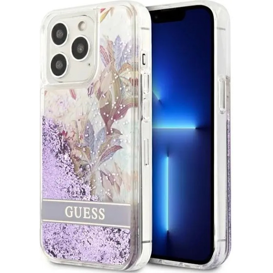 Guess GUHCP13LLflsu Iphone 13 Pro / 13 6.1 purple/Purple Hardcase Flower Liquid Glitter - (GUE001938-0)