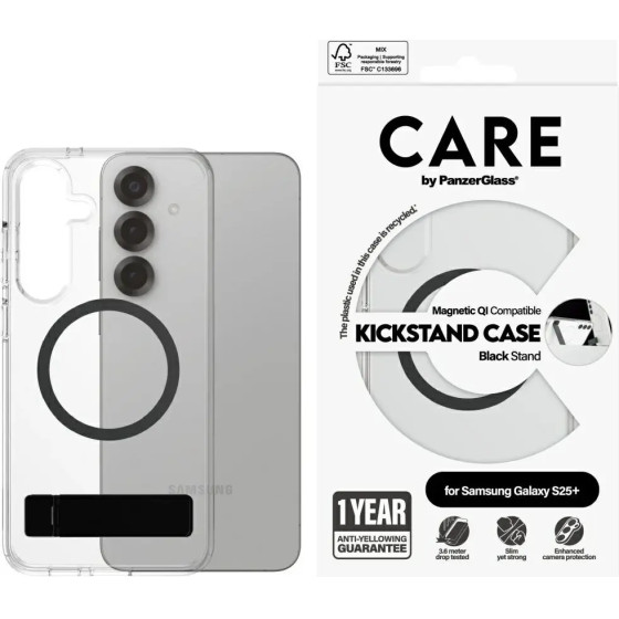 PanzerGlass Care By Feature Black Kickstand & Qi Case For Samsung Galaxy S25+ - Transparent - (PAN001025-0)