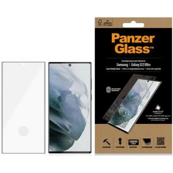 PanzerGlass E2E Microfracture Antibacterial Glass For Samsung Galaxy S22 Ultra - With Black Frame - (PAN000344-0)