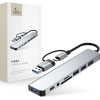 Tech-Protect HB06 Hub Adapter 8in1 TYPE-C + USB2.0 + USB3.0 + SD/Tf + AV3.5 - Gray - (27300-0)
