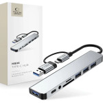 Tech-Protect HB06 Hub Adapter 8in1 TYPE-C + USB2.0 + USB3.0 + SD/Tf + AV3.5 - Gray - (27300-0)