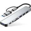Tech-Protect HB06 Hub Adapter 8in1 TYPE-C + USB2.0 + USB3.0 + SD/Tf + AV3.5 - Gray - (27300-0)