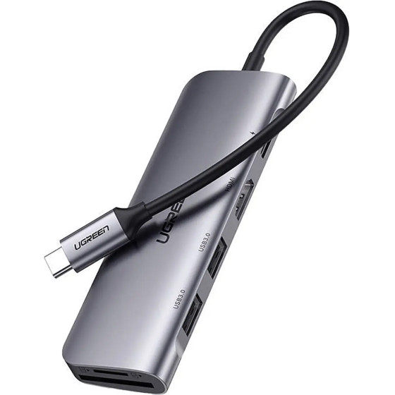 Ugreen CM195 6in1 Adapter USB-C - Hdmi / 2x USB-A 3.0 / USB-C Pd / Sd / Tf Reader - Gray - (15214-ugreen)