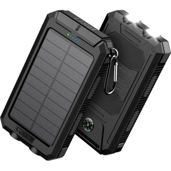 Solar Power Bank 8000mAh IP64 With Flashlight And Compass Output USB1 5V-2A/ USB2 5V-2A Max 2.1A Input Micro Usb 5V-2A Black OEM