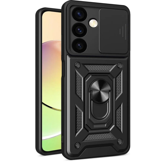 Hurtel Hybrid Armor Camshield Armored Case For Samsung Galaxy S24 With Camera Cover - Black - (Hybrid Armor Camshield Samsung S24 Black)