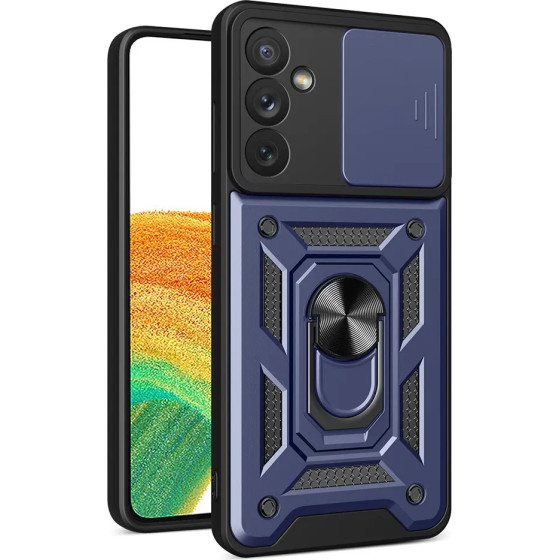 Hurtel Hybrid Armor Camshield Case For Samsung Galaxy A34 5G Armored Case With Camera Cover Blue - (Hybrid Armor Camshield Samsung A34 BLUE)