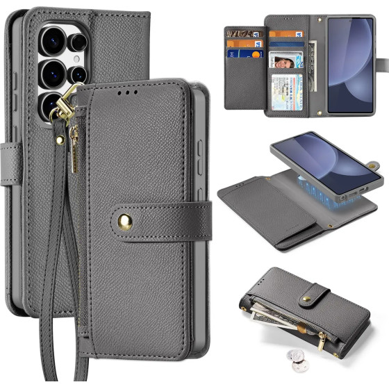 Dux Ducis Lawa Leather Case For Samsung Galaxy S25 Ultra With Detachable Magnetic Wallet - Gray - (Ss S25 Ultra Lawa Grey)
