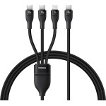 Baseus Flash Series 3 3in1 Cable 100W USB-C - USB-C+USB-C+ Lightning 1.5m + 3 x 0.25 m - Black - (P10377502111-00)
