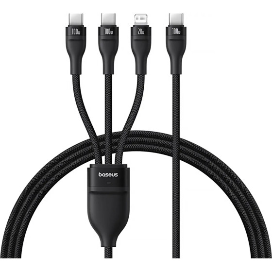 Baseus Flash Series 3 3in1 Cable 100W USB-C - USB-C+USB-C+ Lightning 1.5m + 3 x 0.25 m - Black - (P10377502111-00)