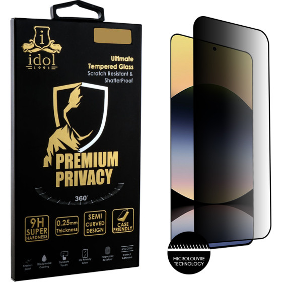Idol 1991 Tempered Glass Xiaomi Redmi Note 14 4G 6.67'' 9H 0.25mm Premium Privacy Antispy Semi Curved Full Glue BLACK