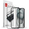 Crong Anti-Bacterial 3D Armour Glass - 9H Full Glue Tempered Glass For Iphone 16 Plus / Iphone 15 Plus + Installation Frame - (CRG-AB3DAG-IP15PL)