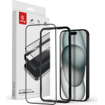 Crong Anti-Bacterial 3D Armour Glass - 9H Full Glue Tempered Glass For Iphone 16 Plus / Iphone 15 Plus + Installation Frame - (CRG-AB3DAG-IP15PL)