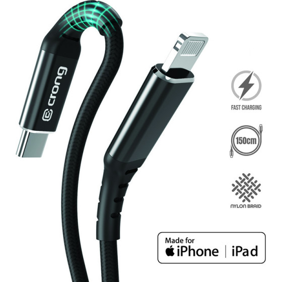 Crong Armor Link - USB-C To Lightning Mfi Braided Cable 150cm (black) - (CRG-AL15USCL-BLK)