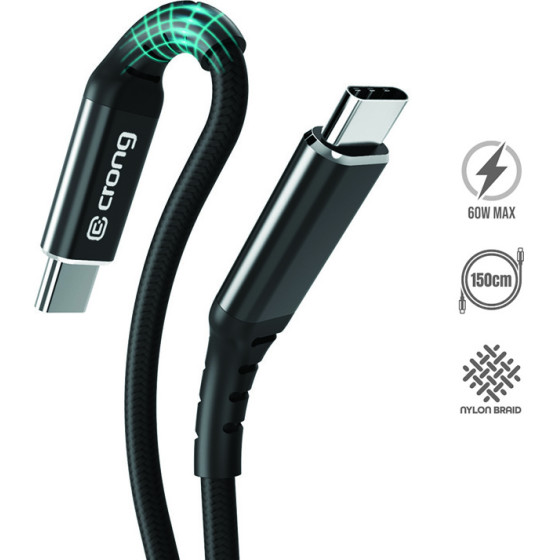 Crong Armor Link - USB-C To USB-C 60W Braided Cable Power Delivery Fast Charging 150cm (black) - (CRG-AL15USCC-BLK)