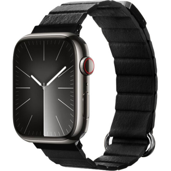 Crong Eclipse - Leather Magnetic Strap For Apple Watch 44/45/46/49 Mm (black) - (CRG-44ECL-BLK)