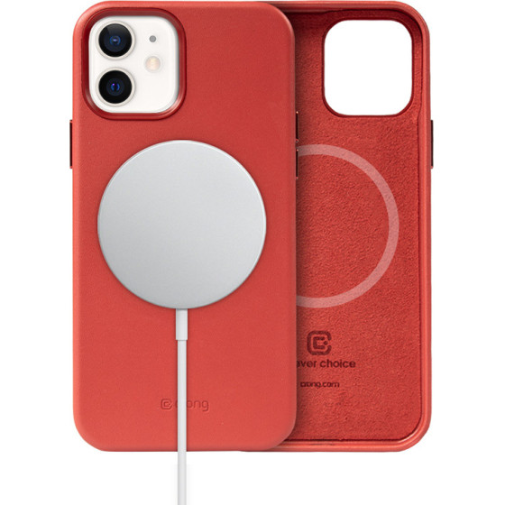 Crong Essential Cover Magnetic - Leather Case For Iphone 12 / Iphone 12 Pro Magsafe (Red) - (CRG-ESSM-IP1261-RED)