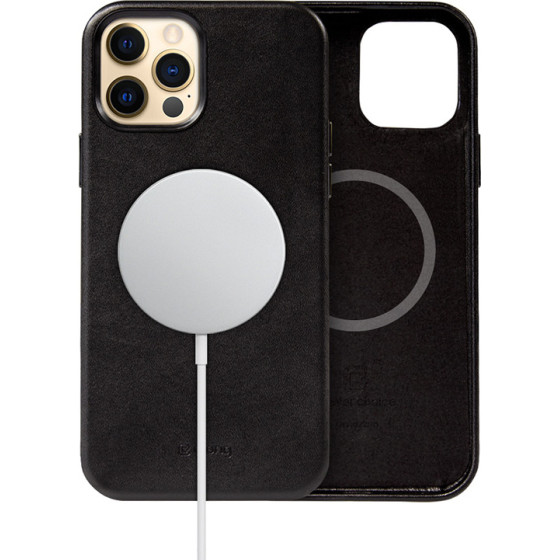 Crong Essential Cover Magnetic - Leather Case For Iphone 12 Pro Max Magsafe (Black) - (CRG-ESSM-IP1267-BLK)