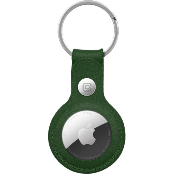 Crong Leather Case With Key Ring - Leather Protective Case Key Ring For Apple Airtag (Green) - (CRG-ATL-OLV)