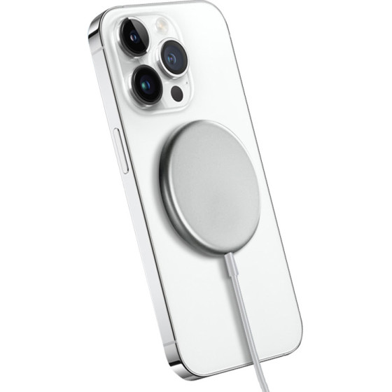 Crong Magspot - Aluminium Wireless Charger Magsafe (Silver White) - (CRG-MS15W-SLV)
