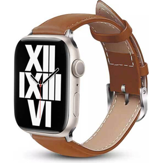 Crong Noble Band - Natural Leather Strap For Apple Watch 44/45/46/49 Mm (Mokka) - (CRG-44NOB-MKA)