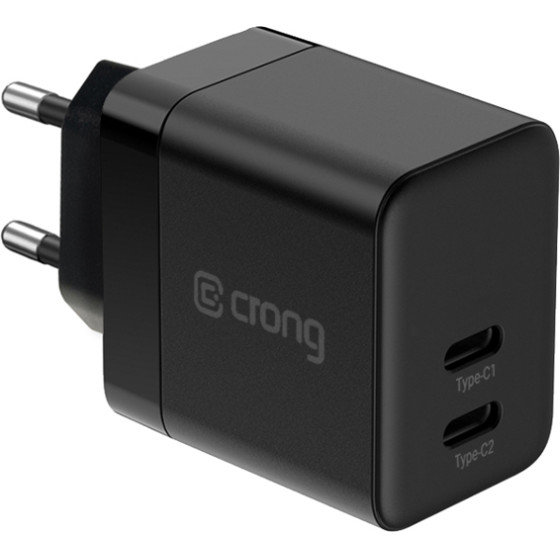 Crong Ultra Compact Gan - Wall Charger 2x USB-C Power Delivery 35W (Black) - (CRG-GNCC35-BLK)