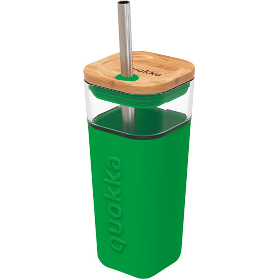 Quokka Liquid Cube - Glass Mug 540 Ml With Stainless Steel Straw (Green) - (40061)